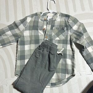 Plaid Button-Up Shirt and Pants Set